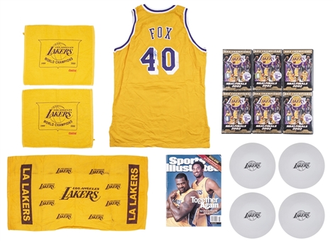 Lot of (12) Rick Fox Los Angeles Lakers Memorabilia Collection Featuring Signed Jersey, DVDs, Rally Towels & More (Fox LOA)